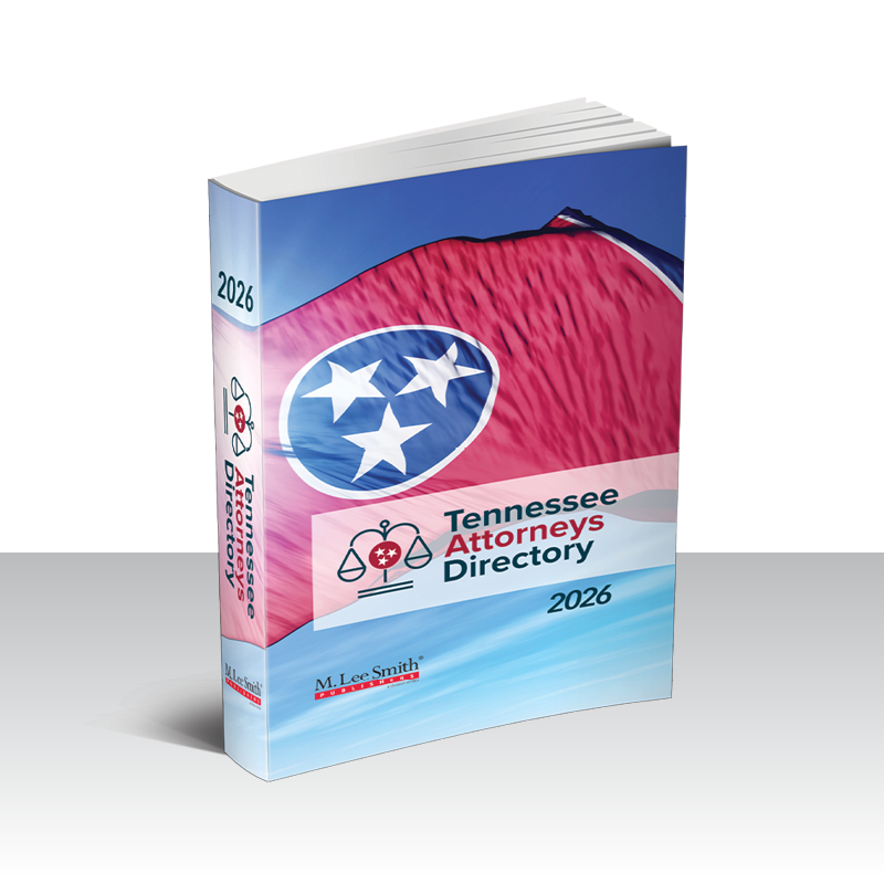 Tennessee Attorneys Directory 2026 book with Tennessee flag design on a white background.