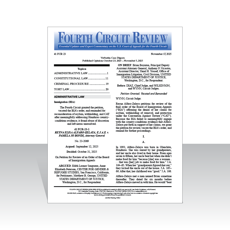 Cover of the Fourth Circuit Review newsletter.