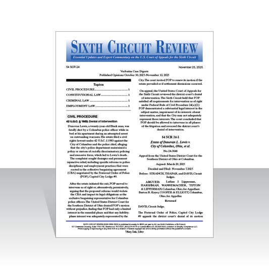 Newsletter titled 'Sixth Circuit Review' on a white background