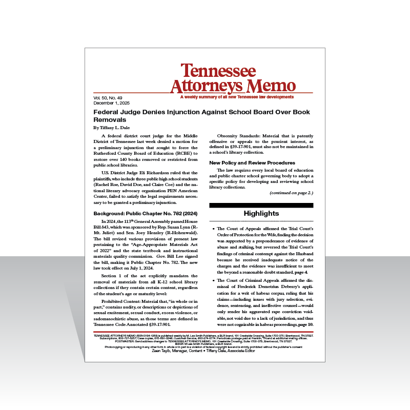 Tennessee Attorneys Memo document with red and black text on a white background
